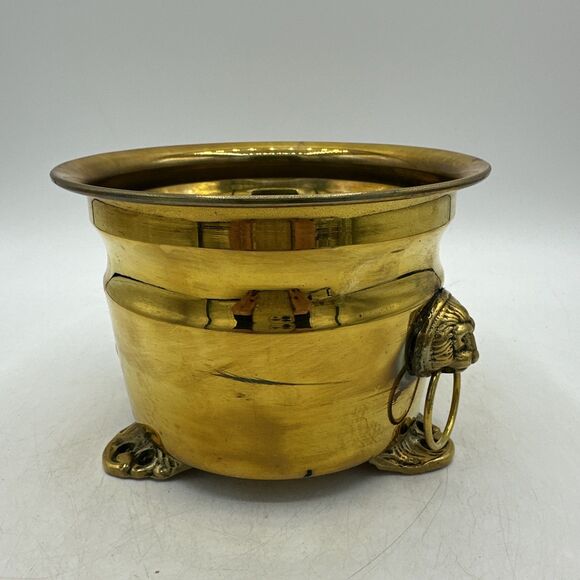 Small Brass Planter Pot Jardiniere Container Footed Lion 5.5” - Picture 4 of 13